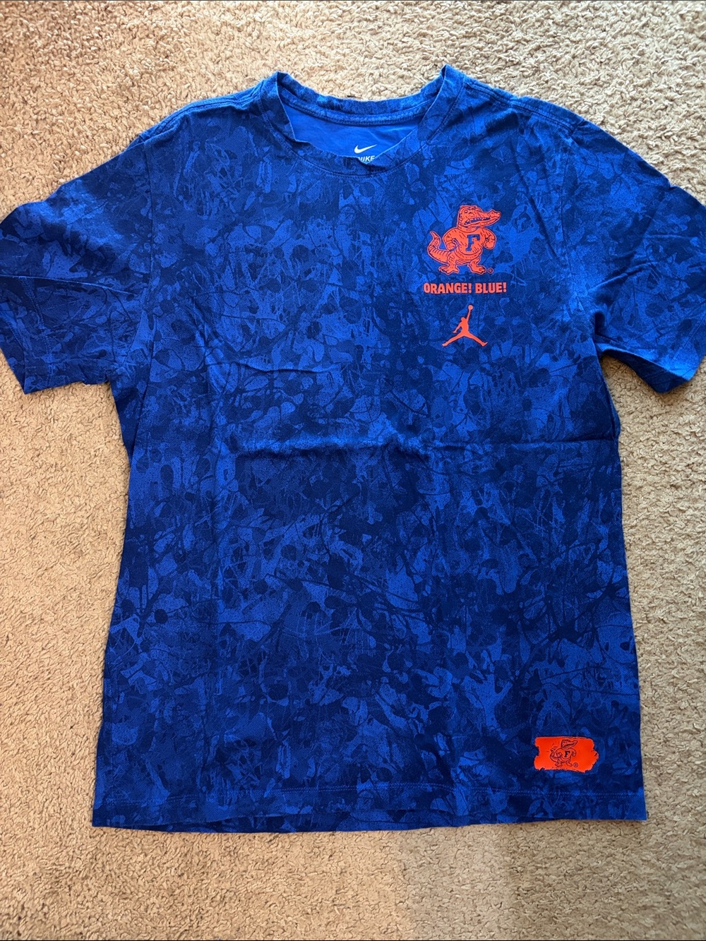 Nike Blue Graphic Short-Sleeve Tee with Orange Logos